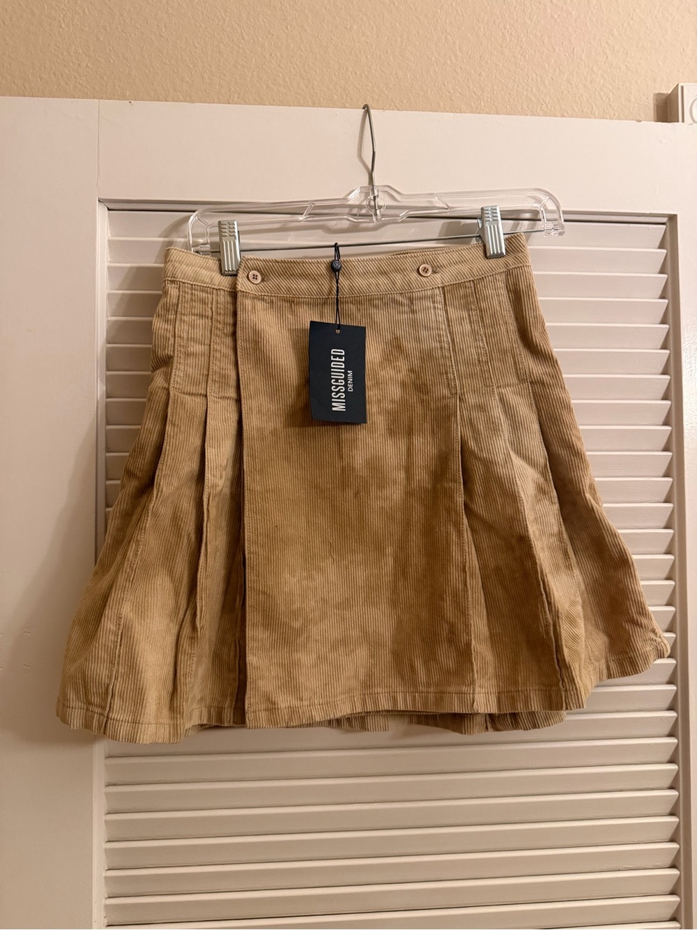Missguided Tan Corduroy Pleated Skater Skirt